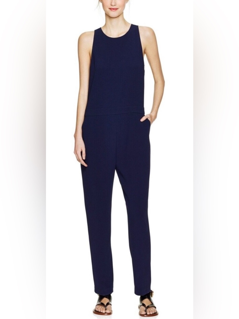 Babaton Branson Navy Tailored Sleeveless Jumpsuit w/ Pockets